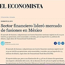 Sector financiero lider mercado de fusiones en Mxico